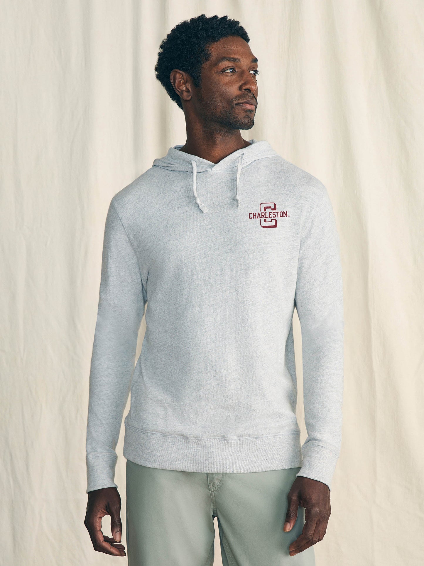 College of Charleston Sunwashed Slub Hoodie - Light Heather Grey