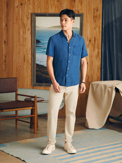 Short-Sleeve Palma Linen Shirt - Indigo Basketweave