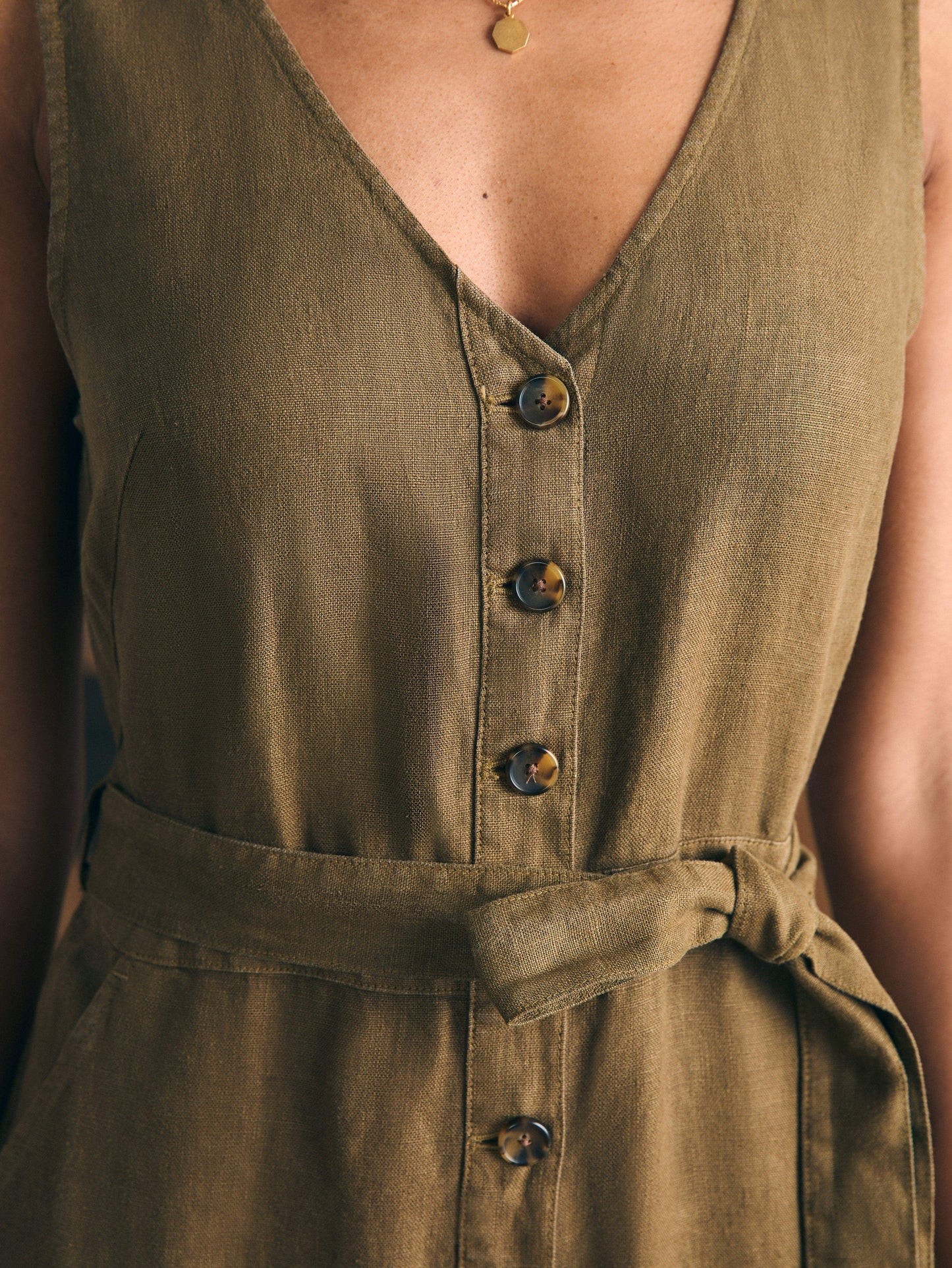 Alina Linen Jumpsuit - Military Olive