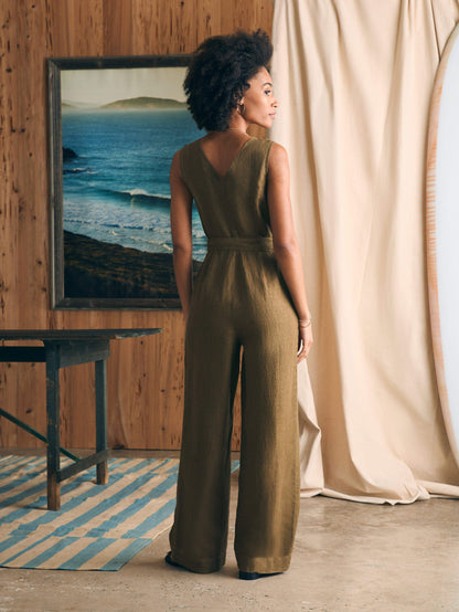 Alina Linen Jumpsuit - Military Olive