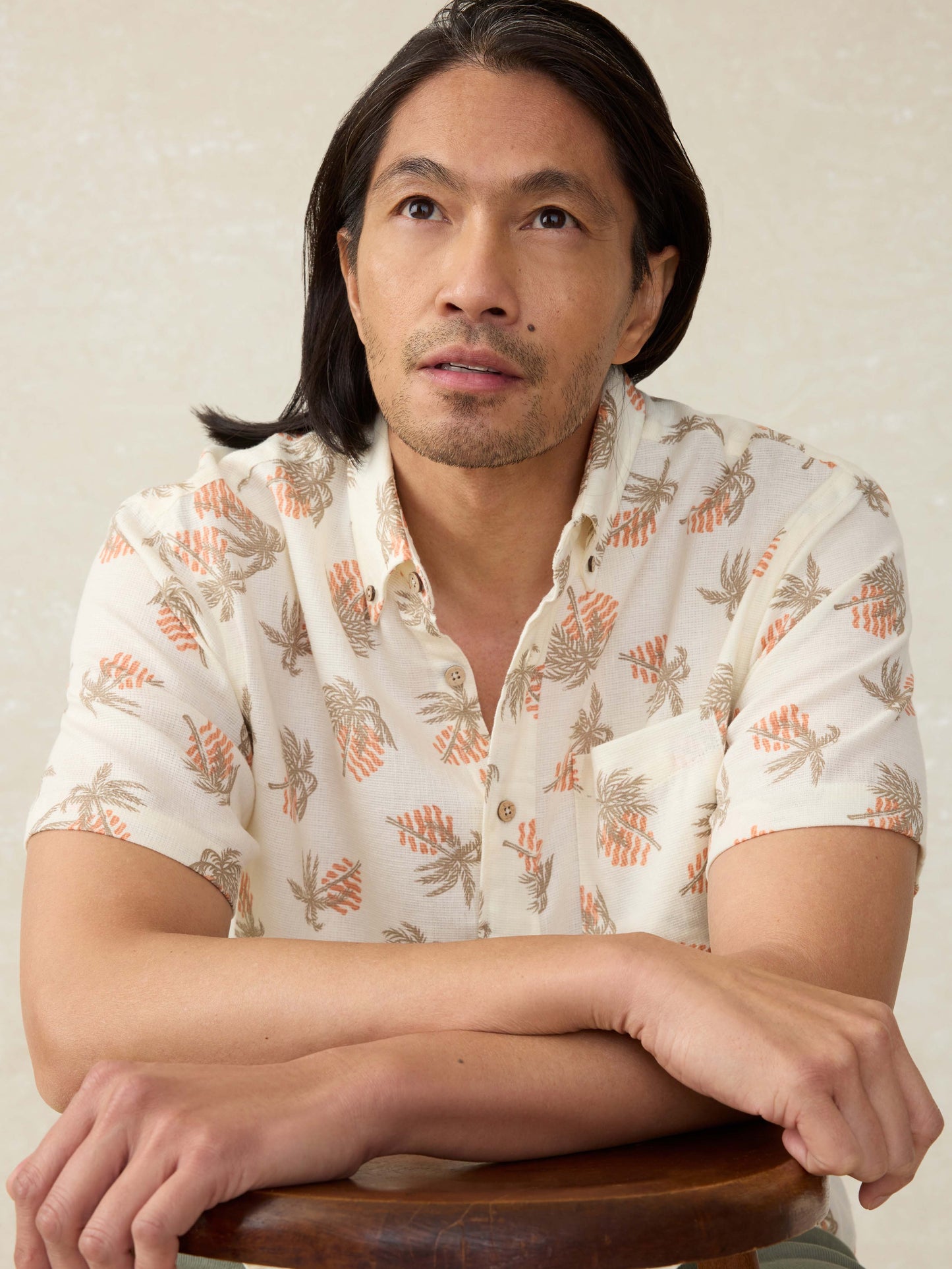 Short-Sleeve Breeze Shirt (Tall) - Sunlit Palm and Waves