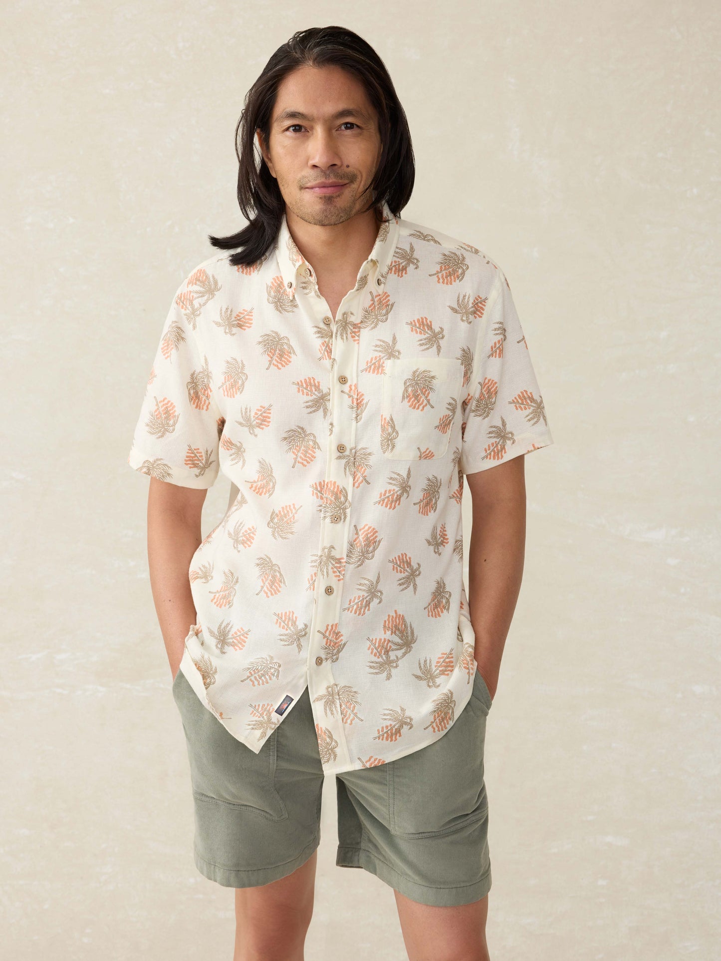 Short-Sleeve Breeze Shirt (Tall) - Sunlit Palm and Waves