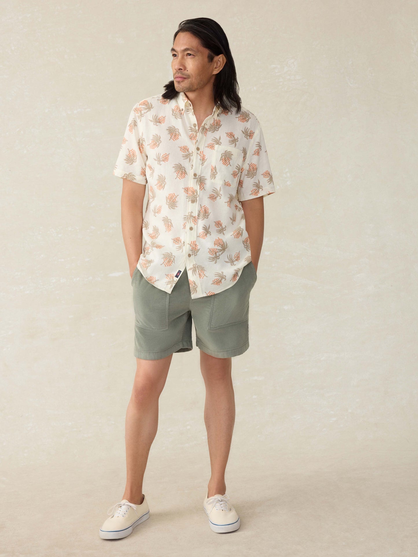Short-Sleeve Breeze Shirt (Tall) - Sunlit Palm and Waves
