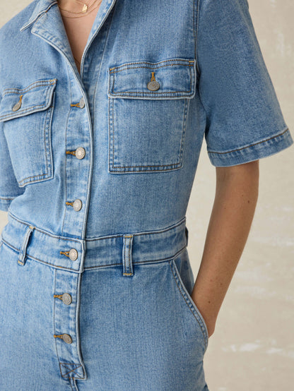 Denim Michelle Short-Sleeve Jumpsuit - Cloudlight Wash
