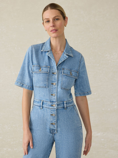 Denim Michelle Short-Sleeve Jumpsuit - Cloudlight Wash