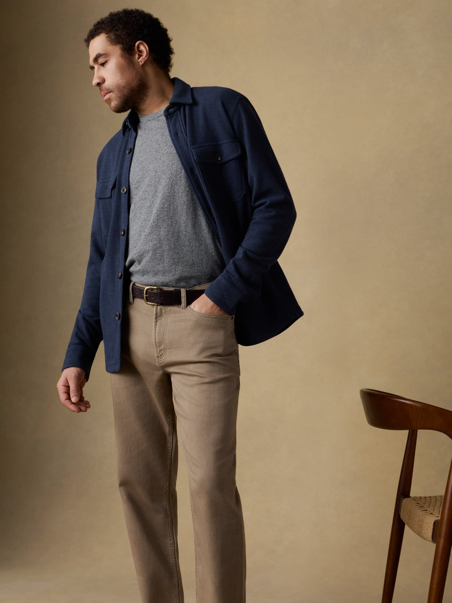 Stretch Terry 5-Pocket Athletic Fit Pant - Desert Khaki