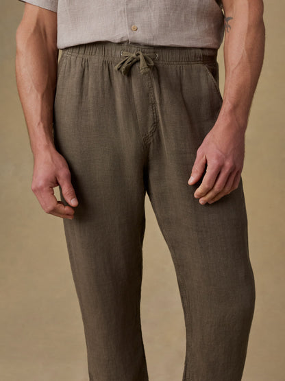 Linen Drawstring Pant - Dark Palm