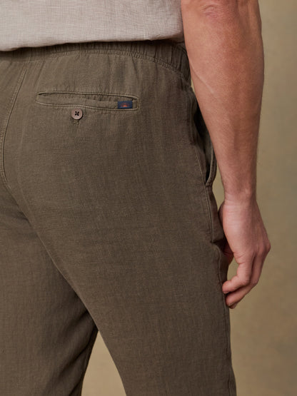 Linen Drawstring Pant - Dark Palm