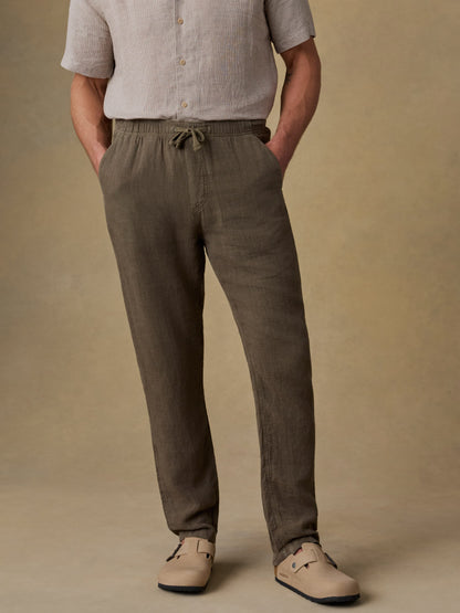 Linen Drawstring Pant - Dark Palm