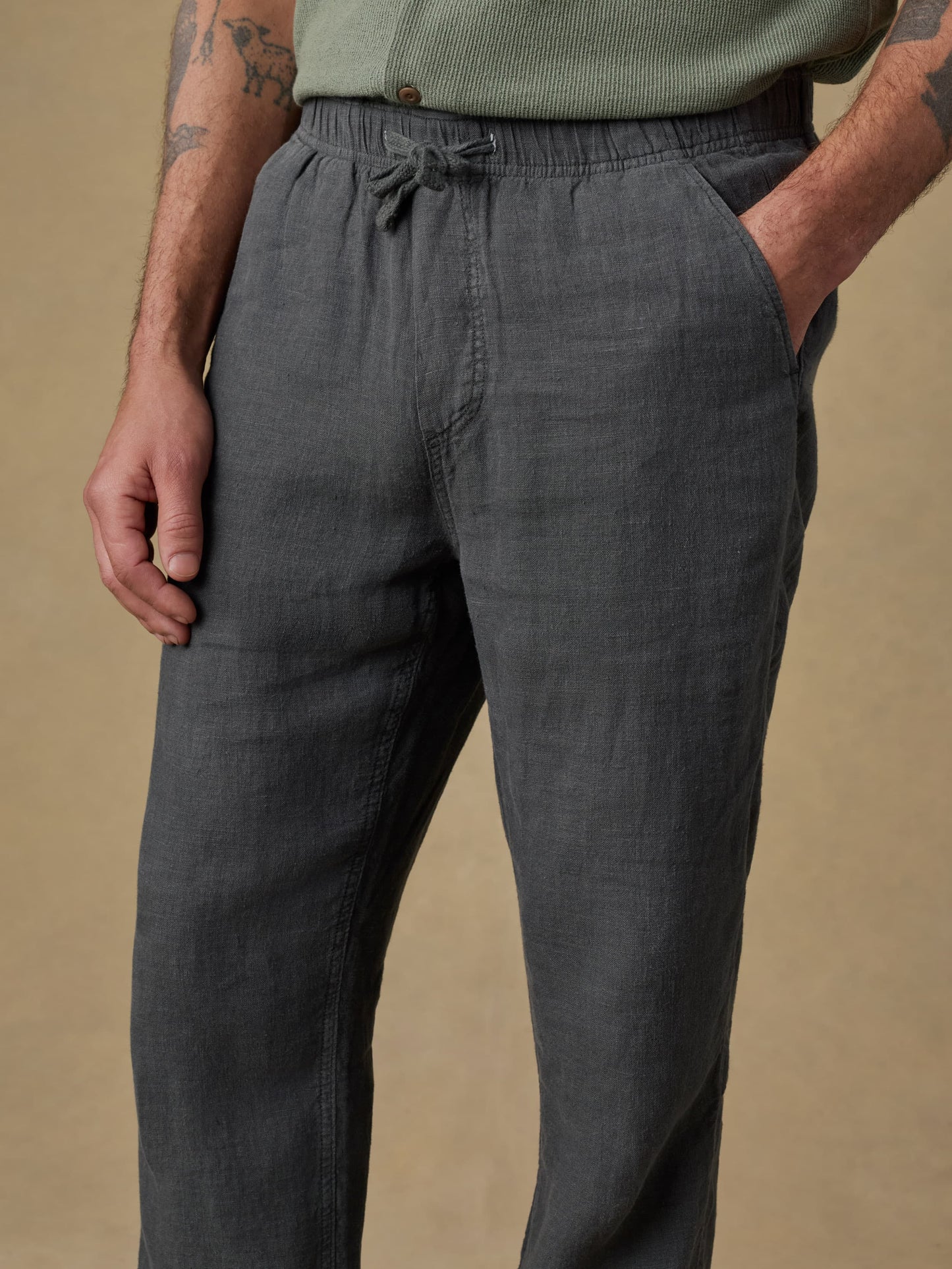 Linen Drawstring Pant - Washed Black