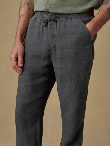 Linen Drawstring Pant - Washed Black