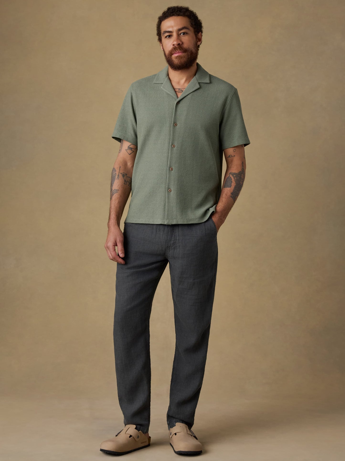 Linen Drawstring Pant - Washed Black