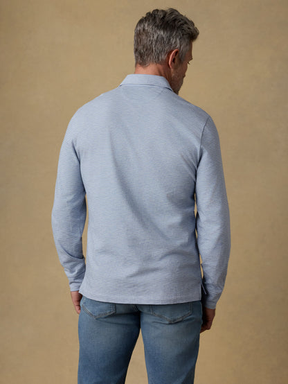 Long-Sleeve Sunwashed Regenerative T-Shirt Polo - Dune Stripe Blue