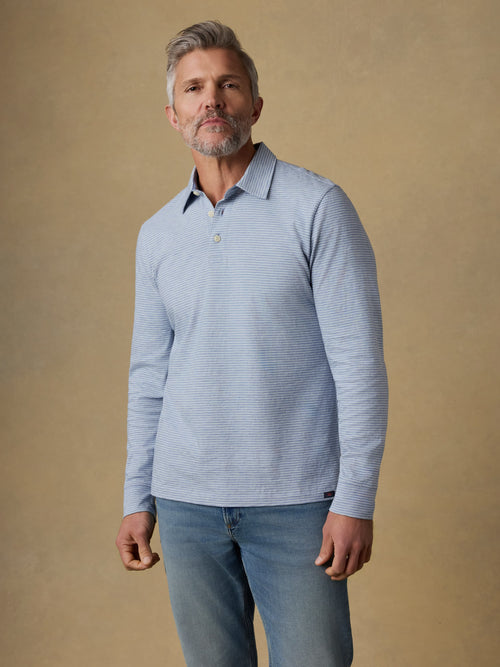 Long-Sleeve Sunwashed Regenerative T-Shirt Polo - Dune Stripe Blue