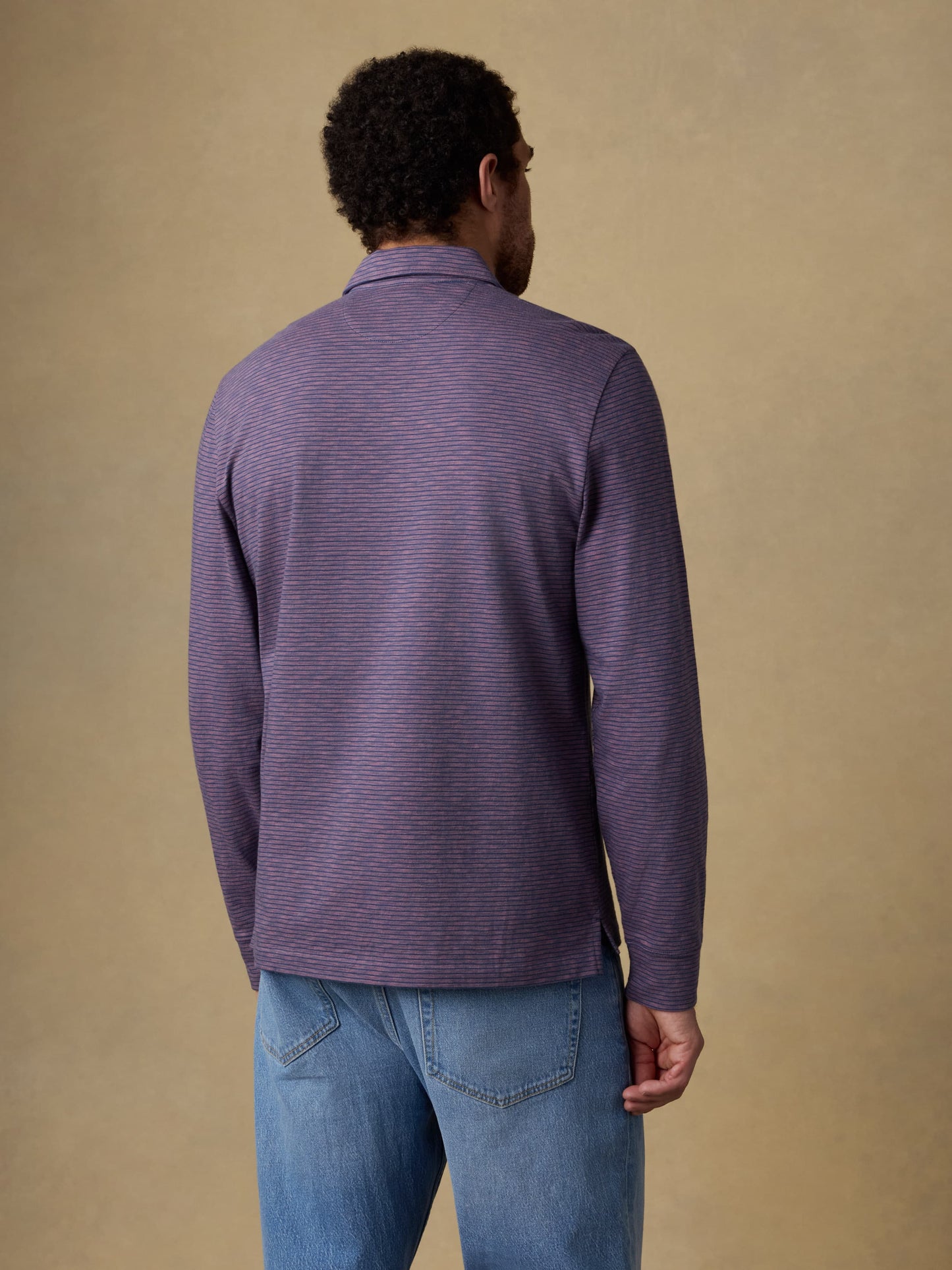 Long-Sleeve Sunwashed T-Shirt Polo - Dune Stripe Nightfall