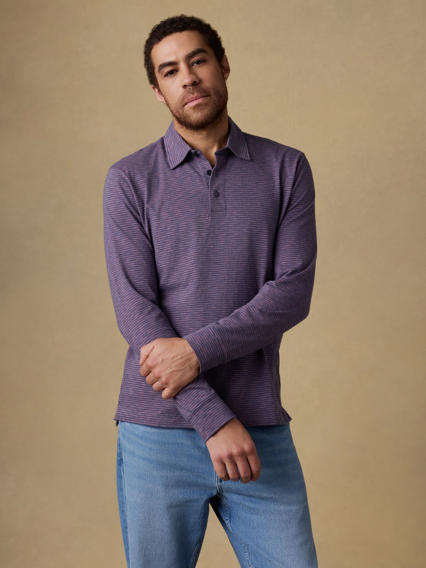 Long-Sleeve Sunwashed T-Shirt Polo - Dune Stripe Nightfall