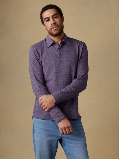 Long-Sleeve Sunwashed T-Shirt Polo - Dune Stripe Nightfall