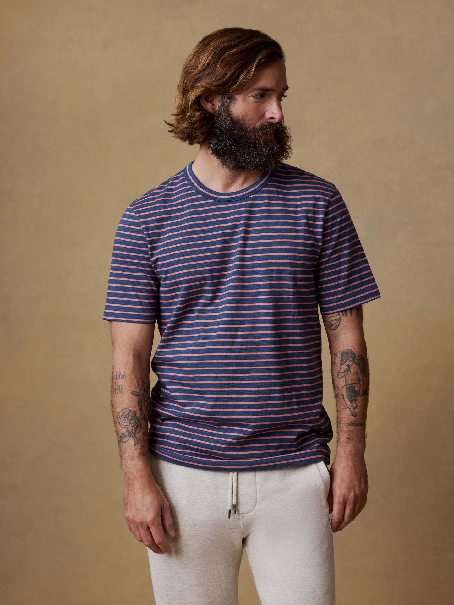 Sunwashed Regenerative Tee - Navy Rose Stripe