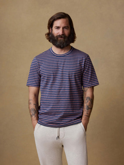 Sunwashed Regenerative Tee - Navy Rose Stripe