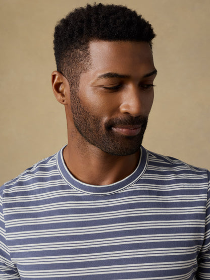 Sunwashed Regenerative Tee - Whitecap Navy Stripe