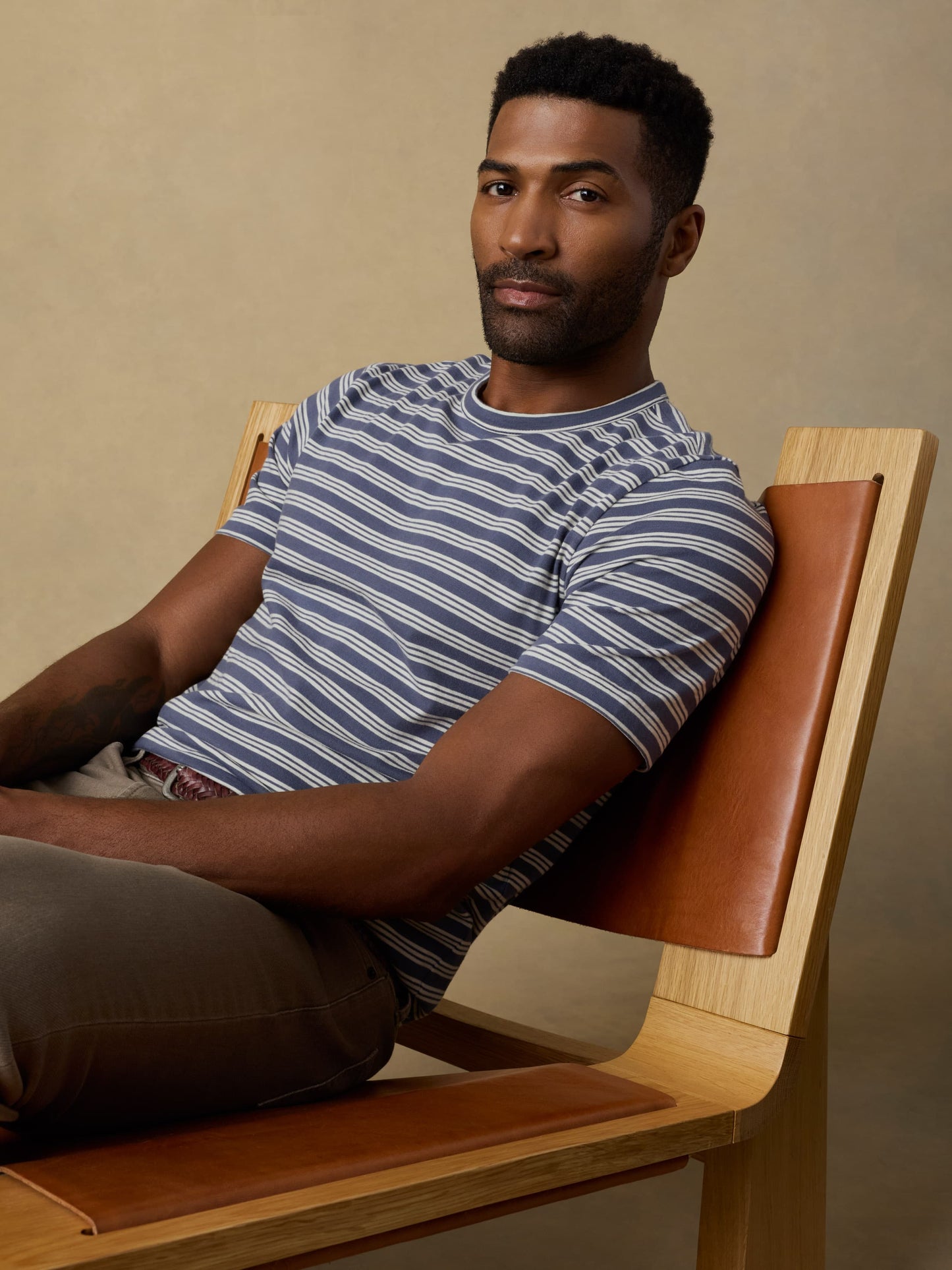 Sunwashed Regenerative Tee - Whitecap Navy Stripe
