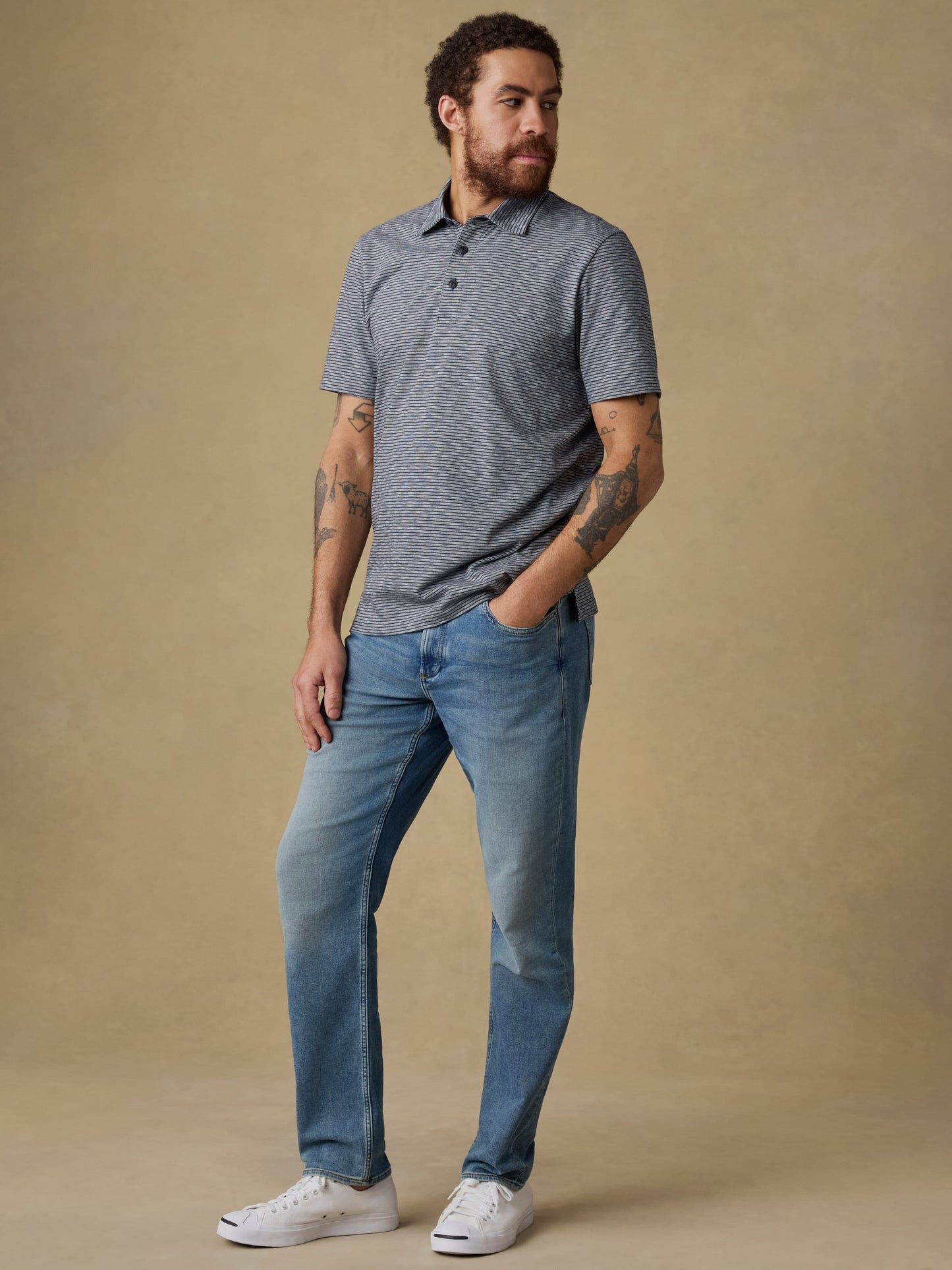 Sunwashed T-Shirt Polo - Dune Stripe Navy