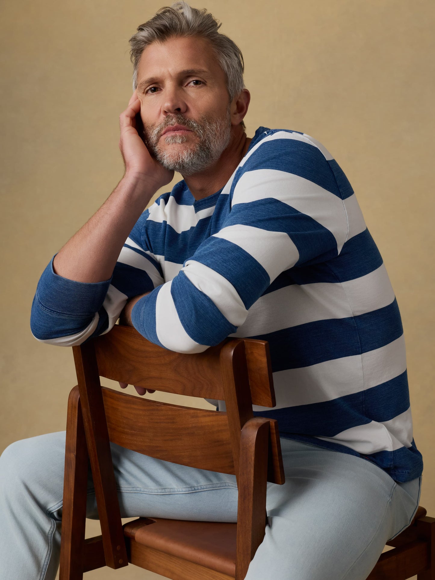 Long-Sleeve Indigo Tee - Indigo Marine Stripe