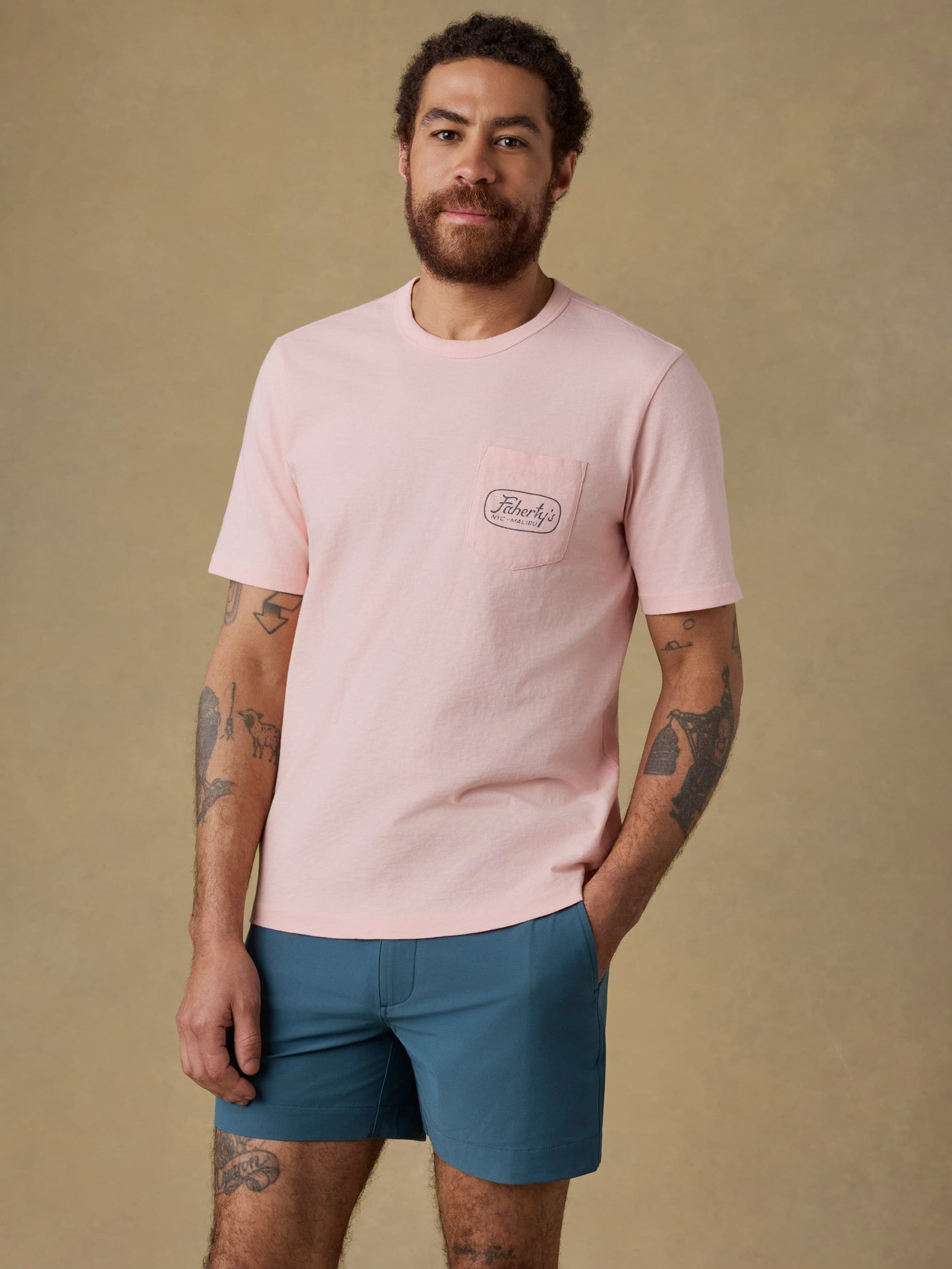 Surf Shop Sunwashed Regenerative Pocket Tee - Pink Sand