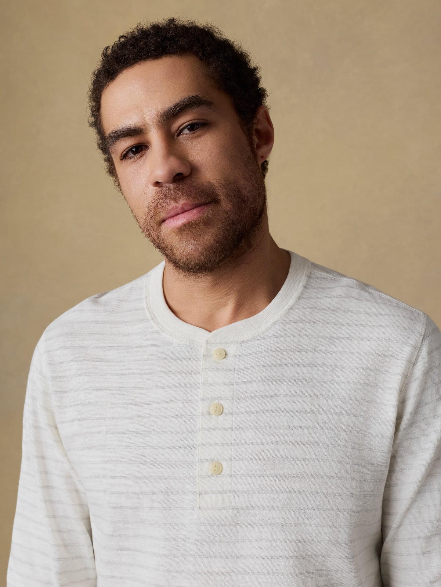 Sunwashed Organic Henley - Ivory Rock Stripe