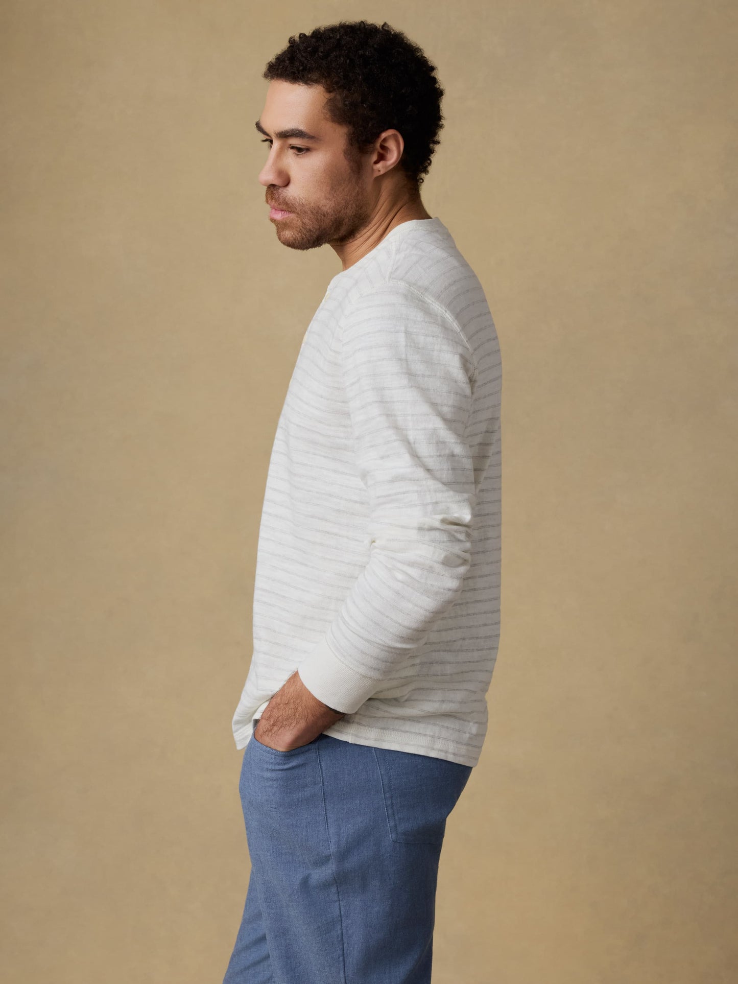 Sunwashed Organic Henley - Ivory Rock Stripe