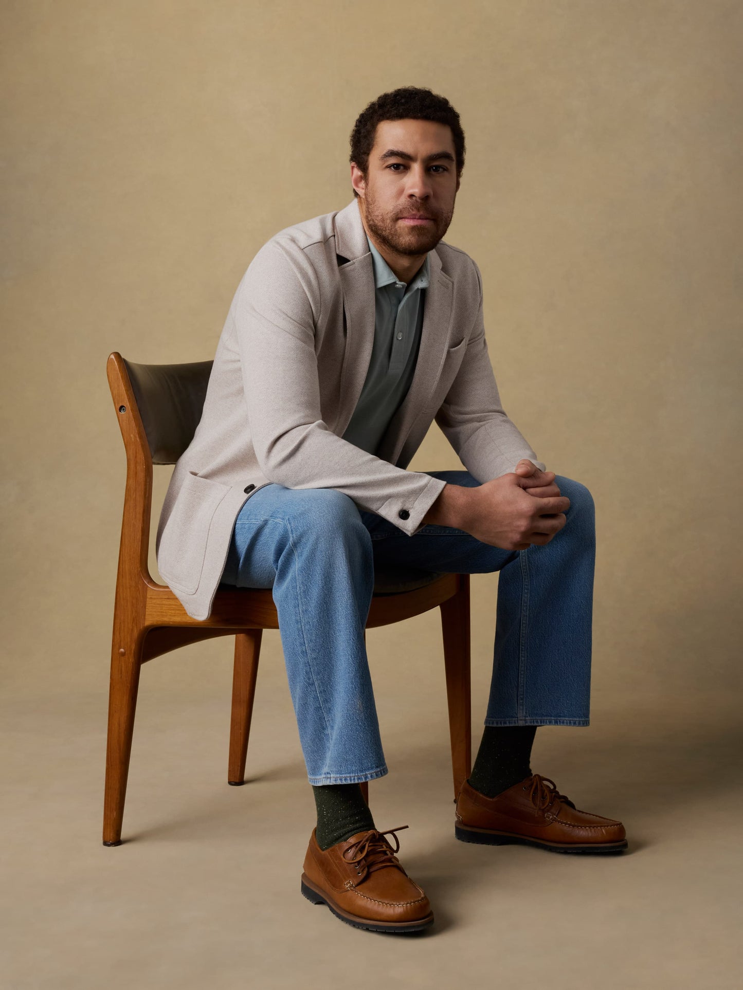 Inlet Knit Tweed Blazer - Khaki Stone Herringbone