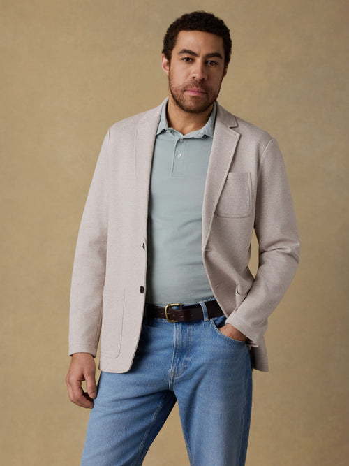 Inlet Knit Tweed Blazer - Khaki Stone Herringbone