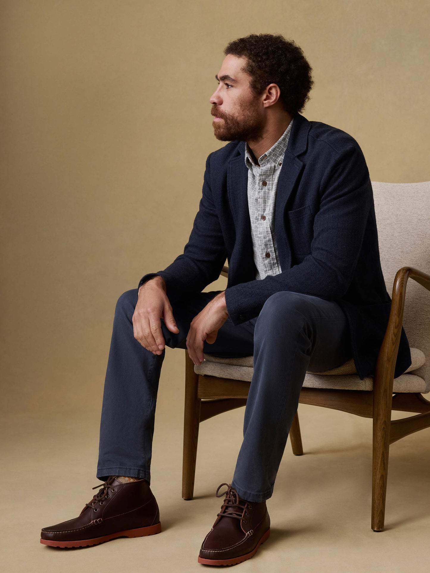 Inlet Knit Tweed Blazer - Navy Twilight Herringbone