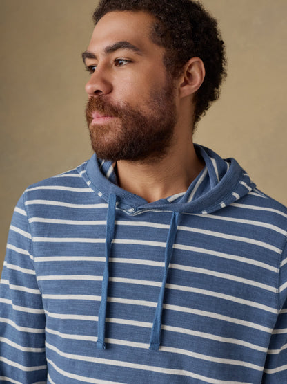 Sunwashed Organic Hoodie - Breaker Blue Breton Stripe
