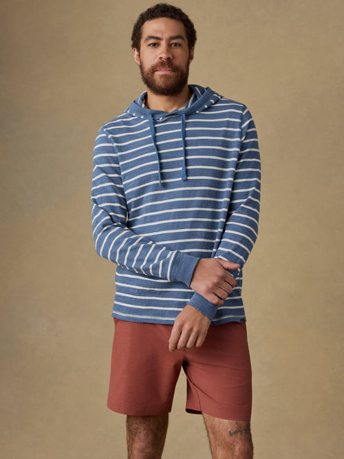 Sunwashed Organic Hoodie - Breaker Blue Breton Stripe