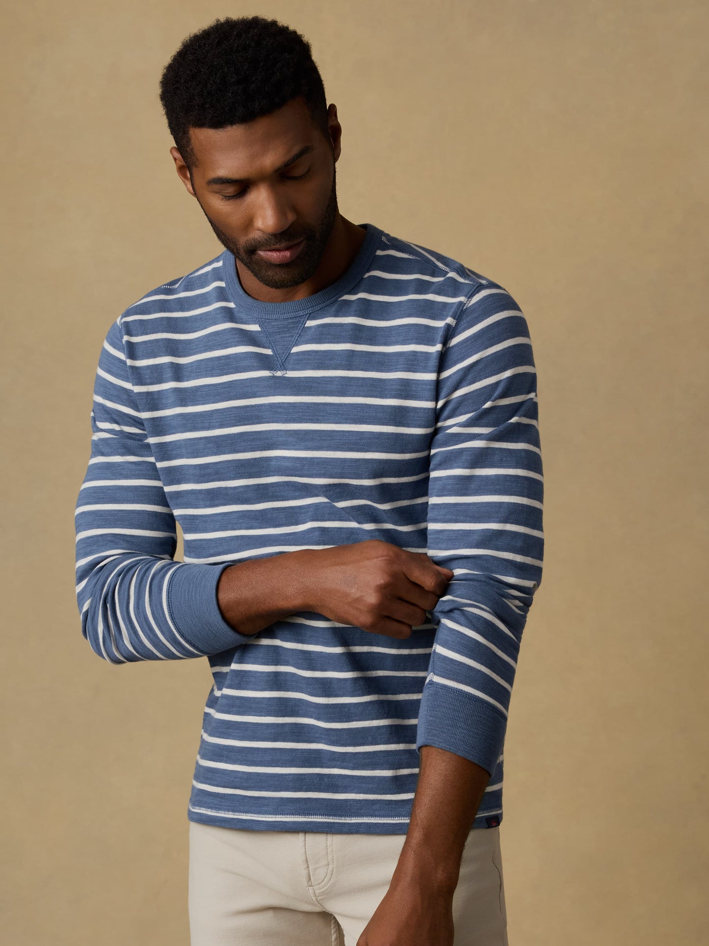 Sunwashed Organic Crew - Breaker Blue Breton Stripe