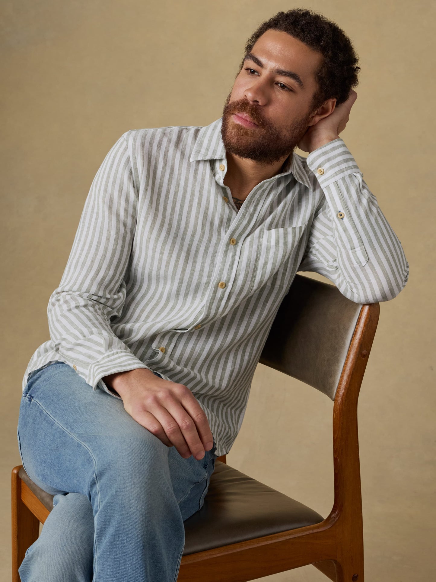 Laguna Linen Shirt - Green Hill Stripe