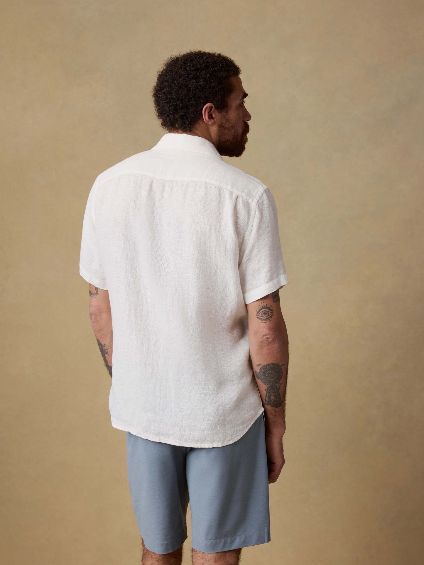 Short-Sleeve Palma Linen Shirt - Bright White Basketweave