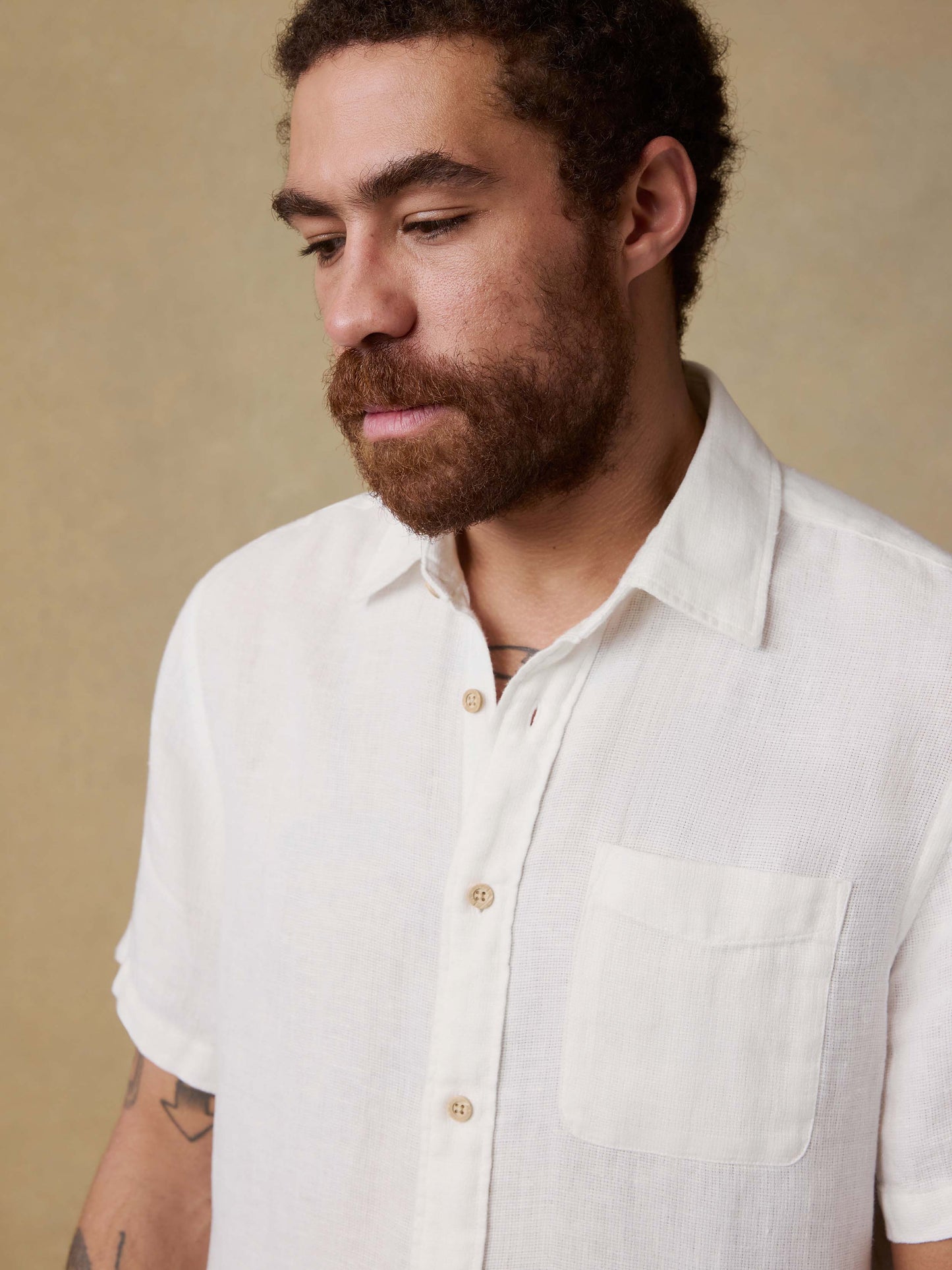 Short-Sleeve Palma Linen Shirt - Bright White Basketweave
