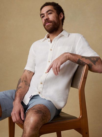 Short-Sleeve Palma Linen Shirt - Bright White Basketweave