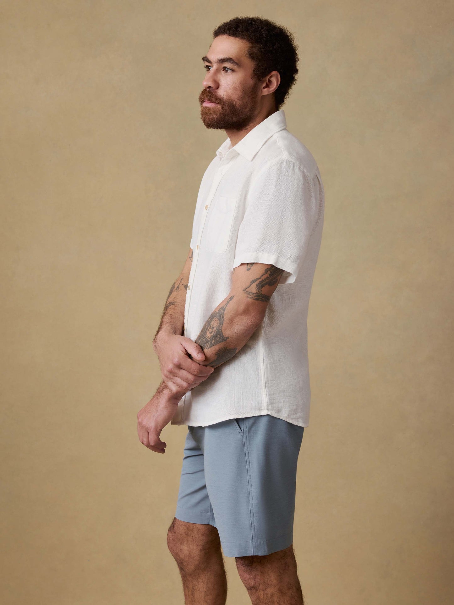 Short-Sleeve Palma Linen Shirt - Bright White Basketweave