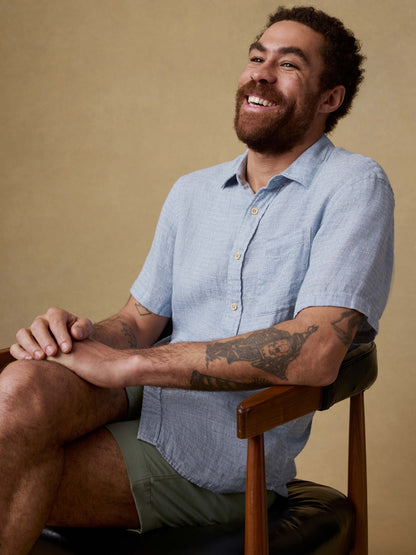 Short-Sleeve Palma Linen Shirt - Blue Basketweave