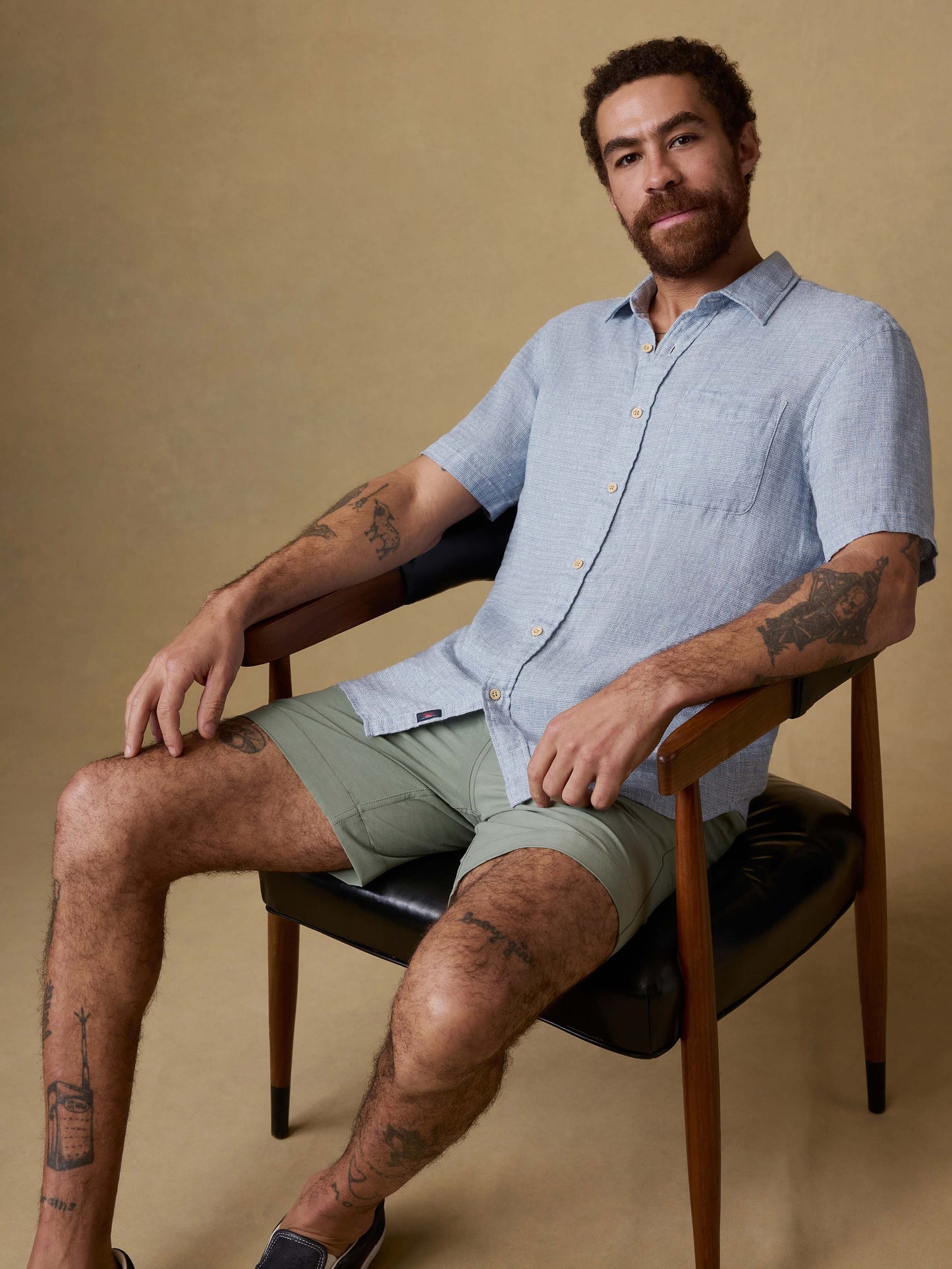 Short-Sleeve Palma Linen Shirt - Blue Basketweave