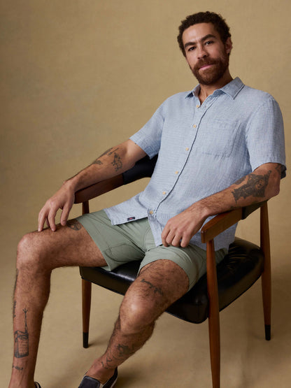 Short-Sleeve Palma Linen Shirt - Blue Basketweave