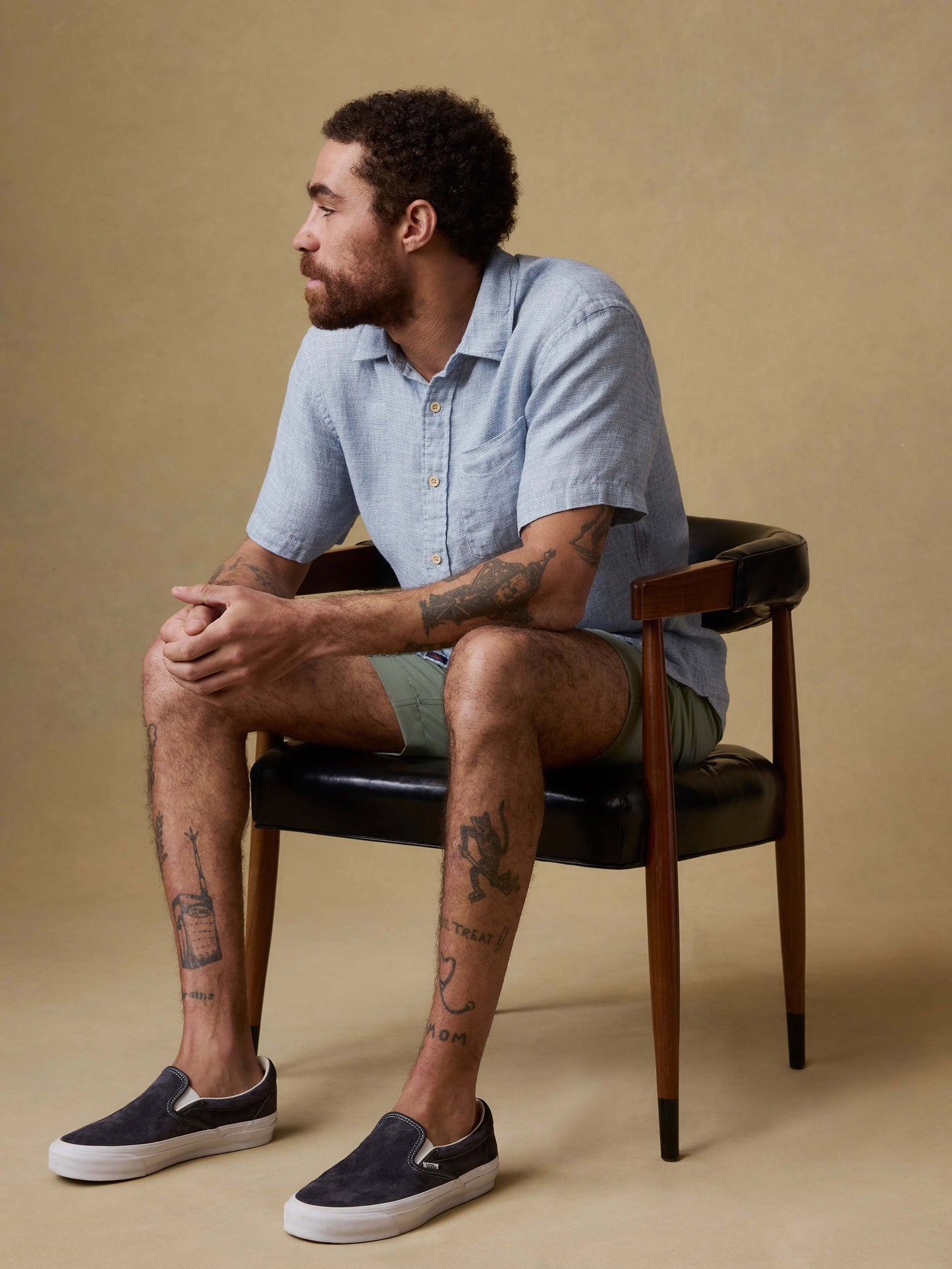 Short-Sleeve Palma Linen Shirt - Blue Basketweave