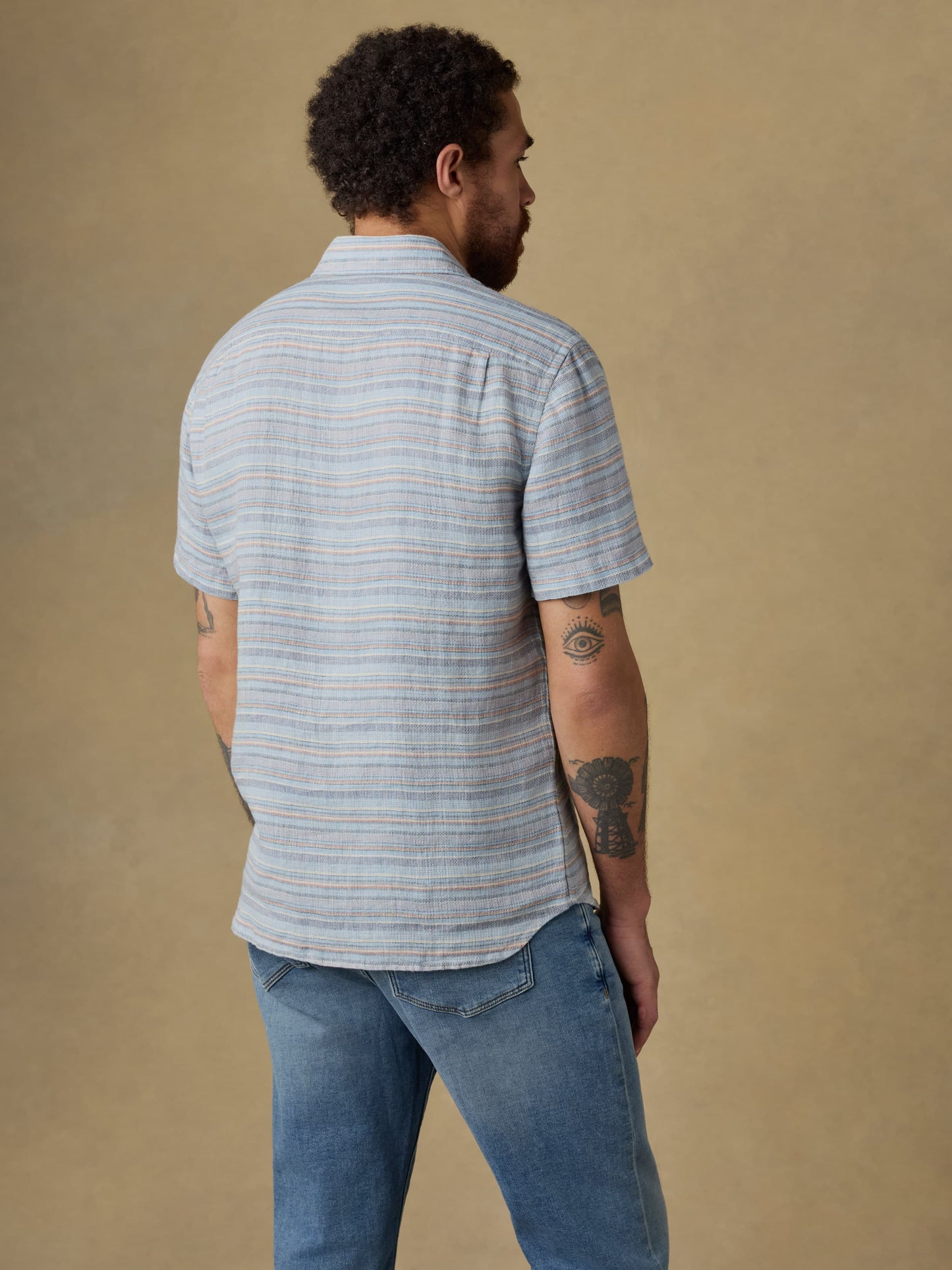 Short-Sleeve Palma Linen Shirt - Blue Gulf Stripe