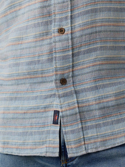 Short-Sleeve Palma Linen Shirt - Blue Gulf Stripe