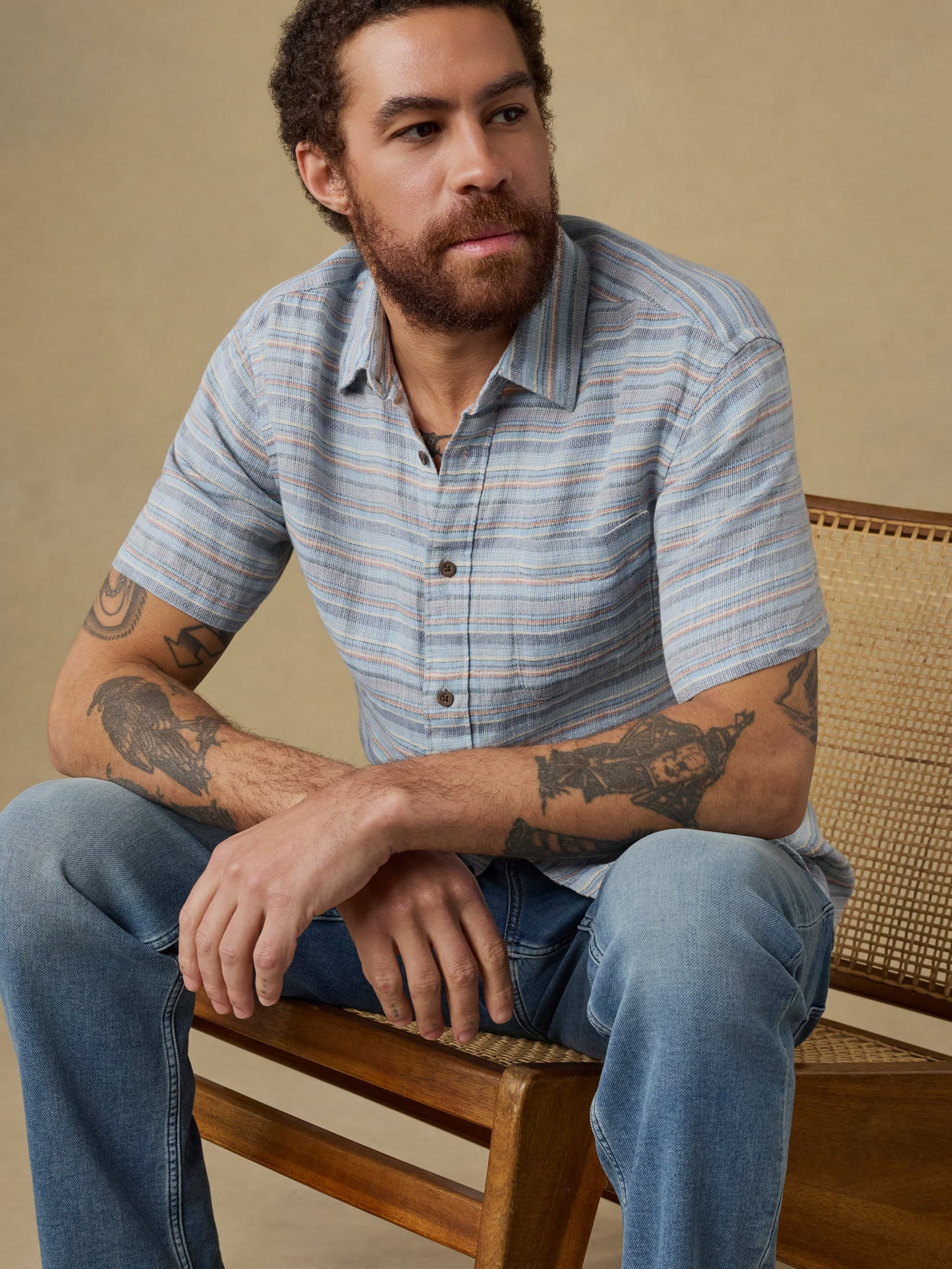 Short-Sleeve Palma Linen Shirt - Blue Gulf Stripe