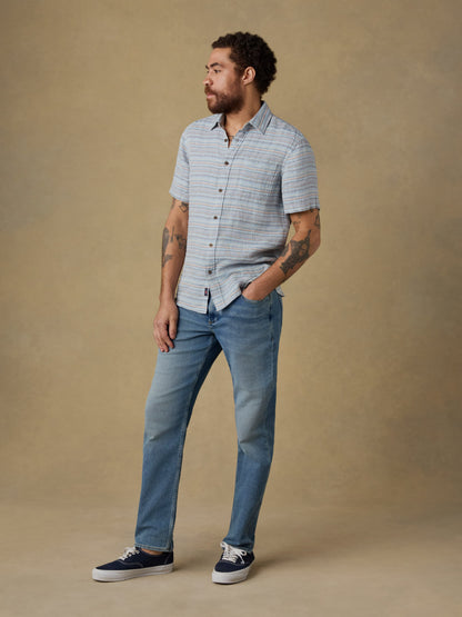 Short-Sleeve Palma Linen Shirt - Blue Gulf Stripe