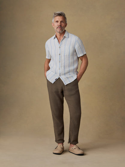 Short-Sleeve Palma Linen Shirt - Island Blue Stripe